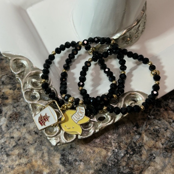 Black and Gold Beaded Charm Bracelets - Picture 5 of 6